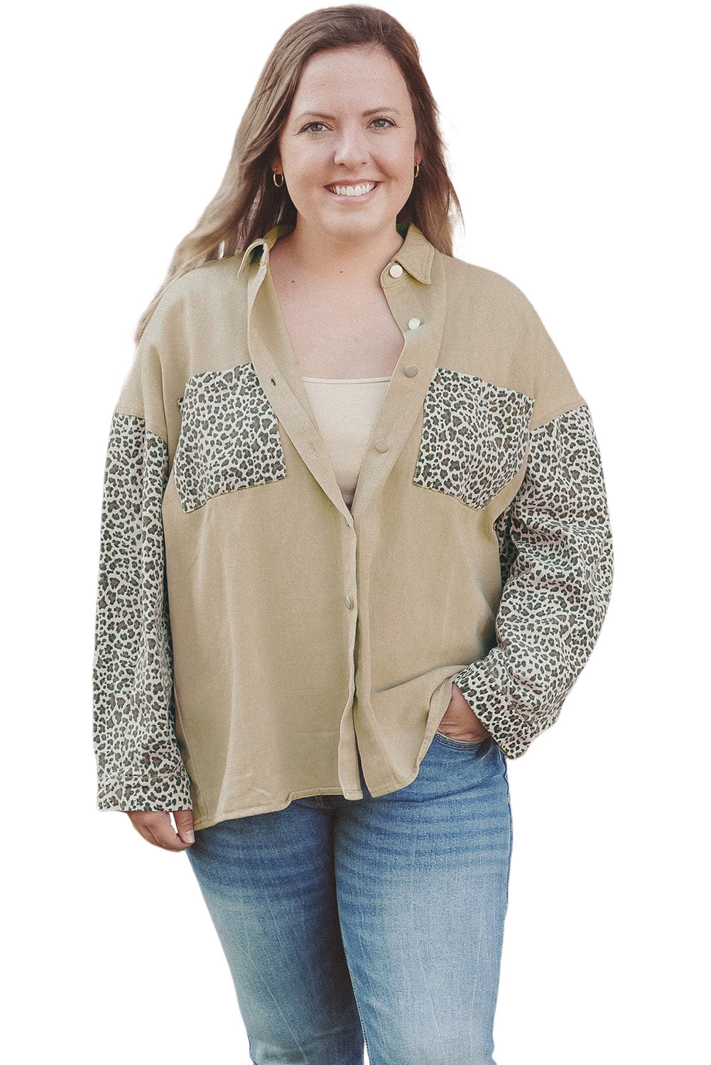 Plus Size Leopard Patchwork Shacket