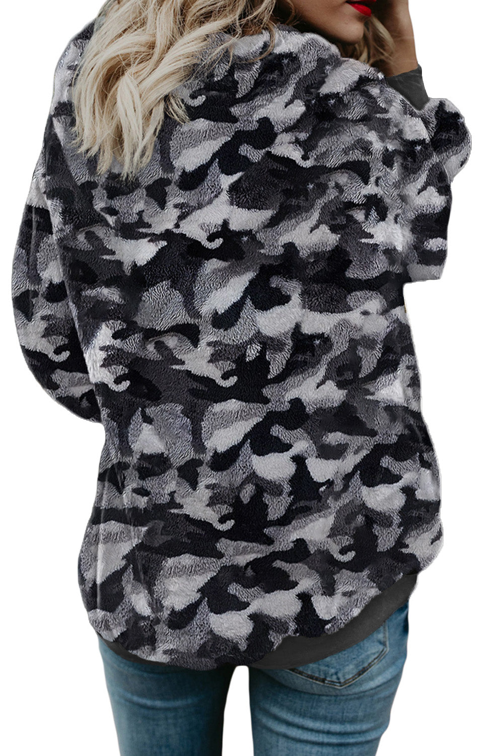 Camo Print Warm Furry Pullover Hoodie