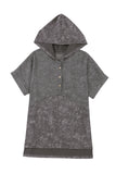 Waffle Knit Splicing Hooded Short Sleeve Top