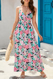 Sling V-Neck Elastic Waist Floral Maxi Dress