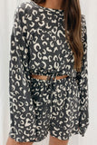 Animal Print Long Sleeves Pullover and Shorts Lounge Set