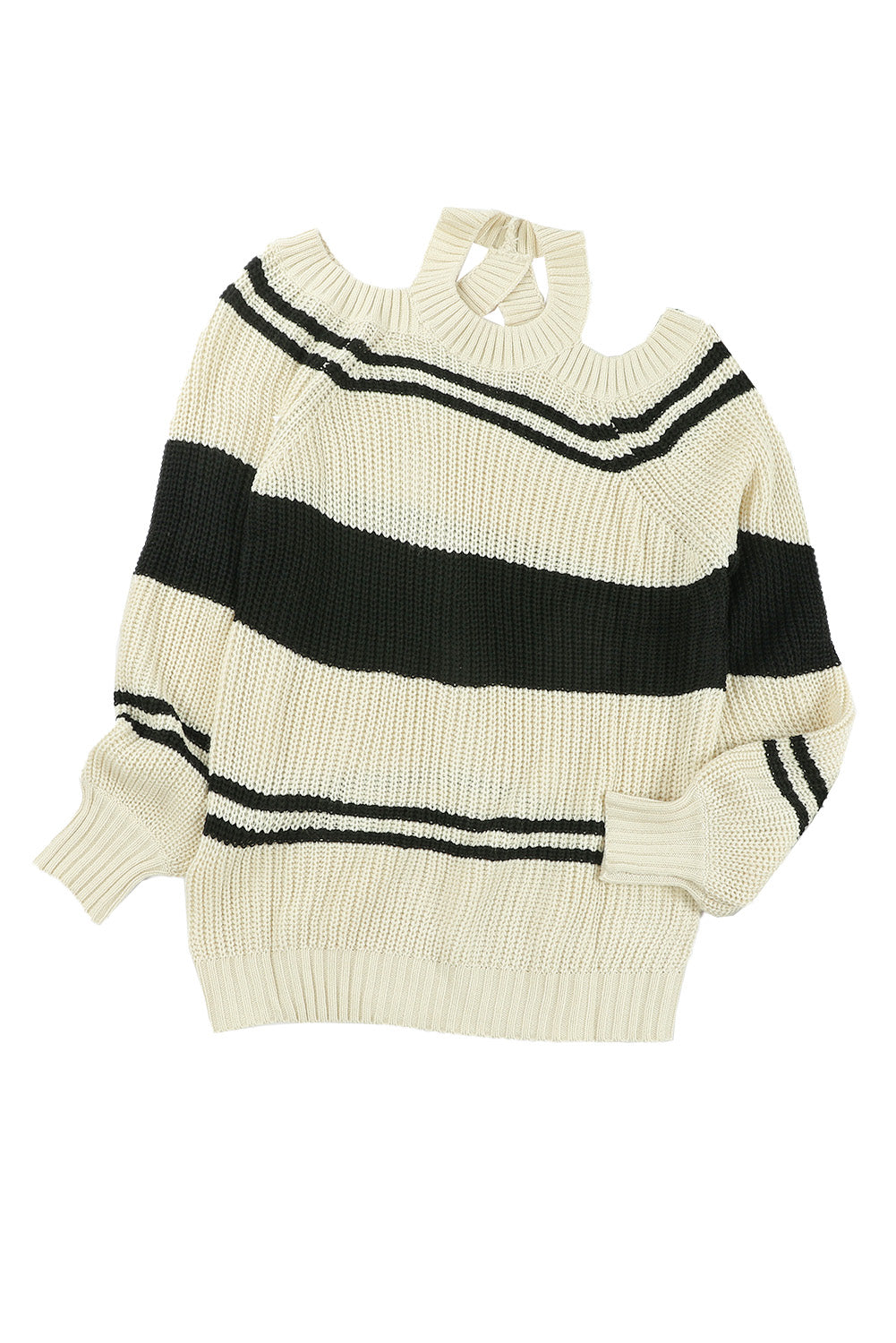 Striped Cold Shoulder Knit Sweater