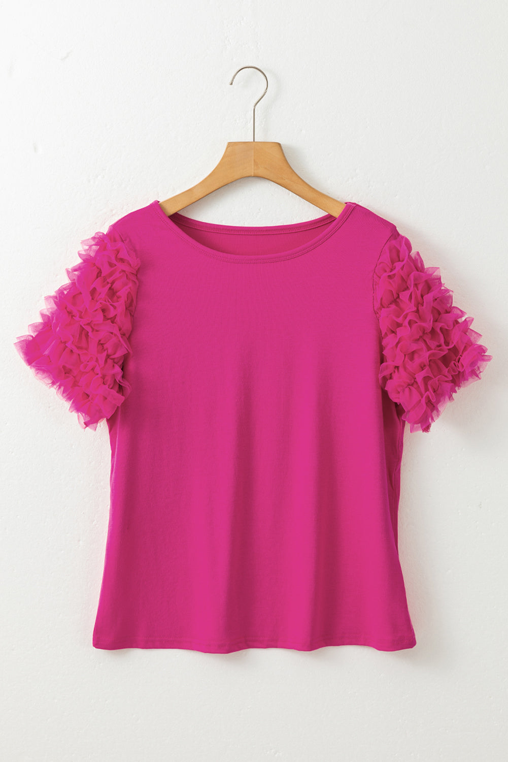 Rose Mesh Ruffled Short Sleeve T Shirt