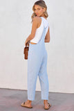 Chambray Pocketed Adjustable Straps Jumpsuit