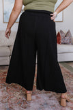 Buttoned Lace-up Waist Wide Leg Plus Size Pants