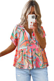 Abstract Geometry Print Half Puff Sleeve Loose Shirt