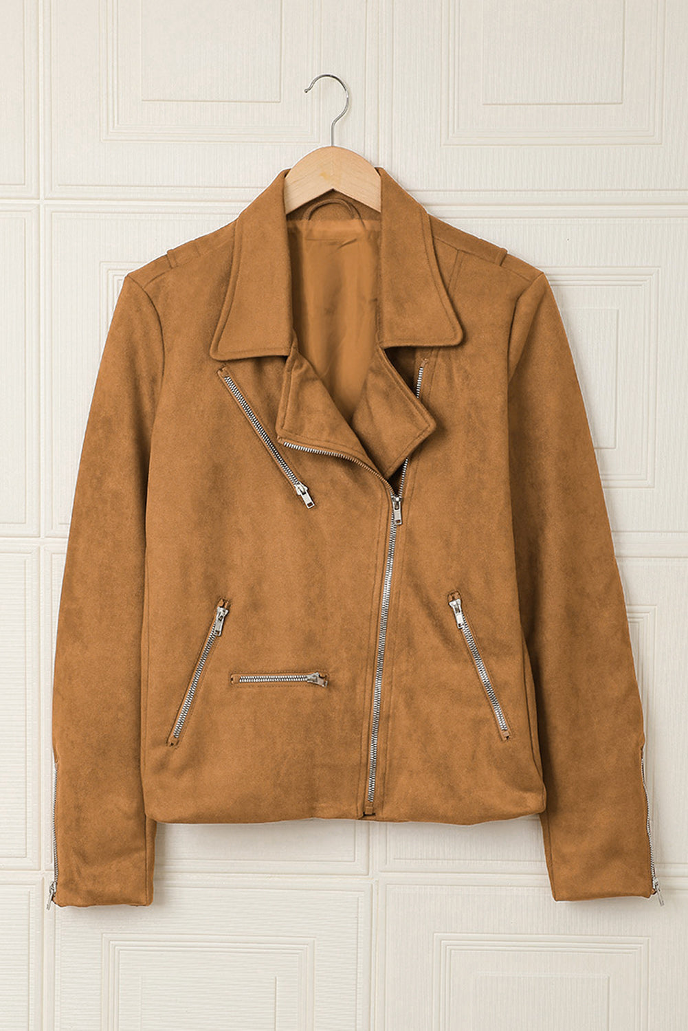 Zipped Notch Collar Short Jacket