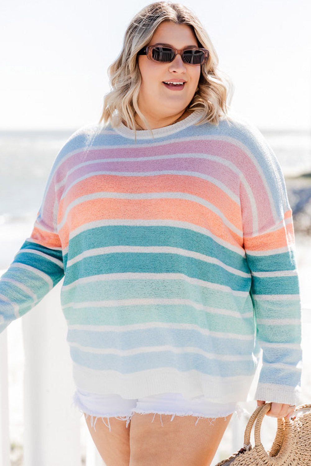 Striped Crewneck Plus Size Sweater