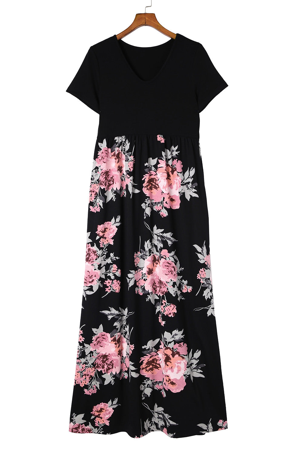 Contrast Floral Empire Waist Maxi Dress