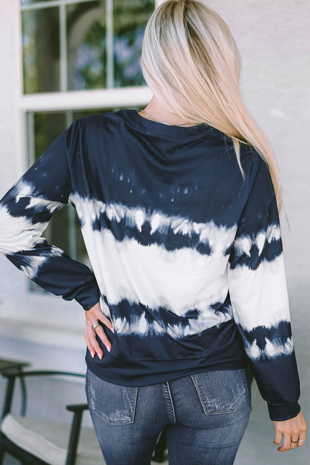 Tie Dye Lace Up V-Neck Long Sleeve Top