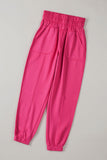 Pantalon de jogging taille smockée rose