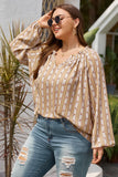 Plus Size Printed Split Neck Blouse