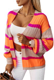 Striped Colorblock Drop Shoulder Slouchy Cardigan