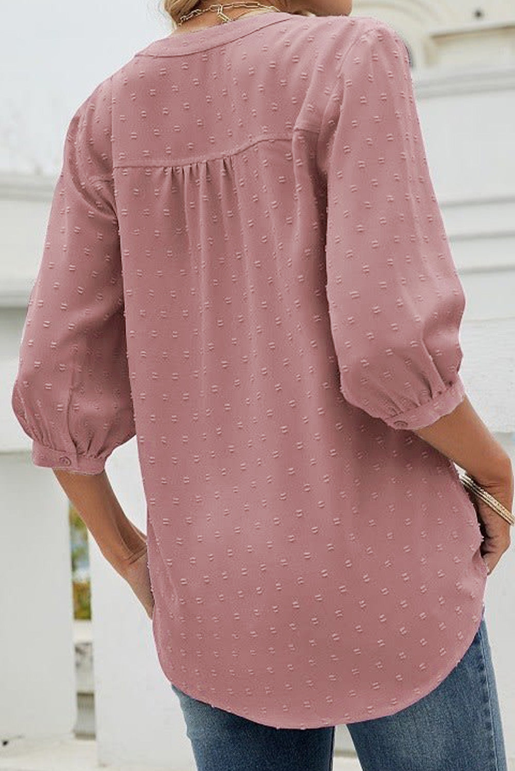 Half Sleeve Buttoned Dotted Blouse