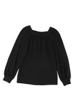 Square Neck Puff Sleeve Waffle Knit Top