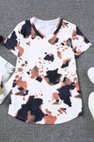 Cow Pattern Print Short Sleeve V Neck T Shirt