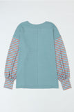 Green Colorblock Striped Bishop Sleeve Top