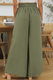 Gray Drawstring Smocked High Waist Wide Leg Pants