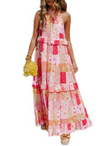 Boho Geometric Floral Print Sleeveless Maxi Dress