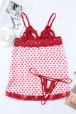 Heart Shape Print Lace Crochet Babydoll Set