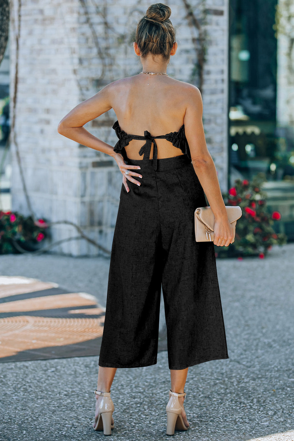 Ruffled Strapless Wide Leg Jumpsuit