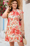 Plus Size Frilled Neck Ruffle Sleeveless Floral Dress