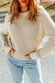 Women's Winter Casual Loose Halter Neck Cold Shoulder Ribbed Knit Sweater