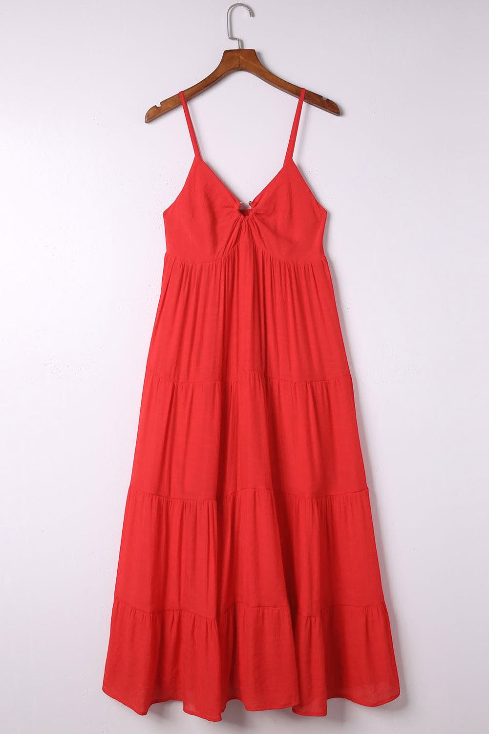 O-ring Smocked Back Spaghetti Straps Tiered Maxi Dress