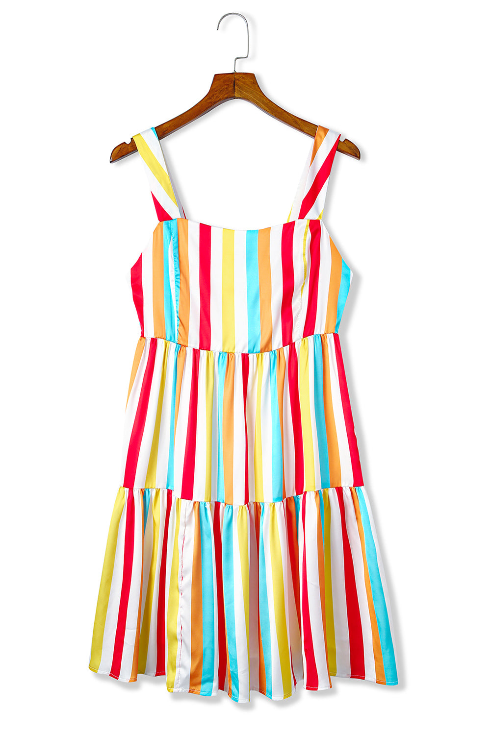 Rainbow Stripe Print Tiered Sundress