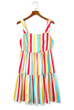 Rainbow Stripe Print Tiered Sundress