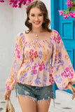 Floral Print Smocked Long Sleeve Peplum Blouse