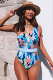 Asymmetric Cutout Belted One-piece Swimwear