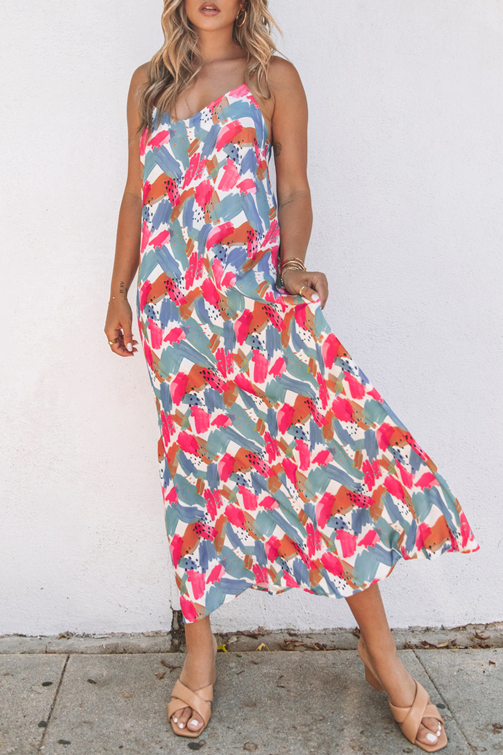 Abstract Print Spaghetti Straps Maxi Dress