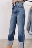 High Waist Distressed Straight Leg Jeans