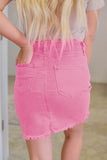 Mini-jupe en jean effet vieilli rose