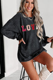 Pink Solid Ribbed Knit Round Neck Pullover Sweatshirt