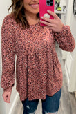 Print Long Sleeve Ruffled Babydoll Plus Size Blouse