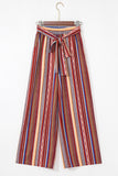 Red Boho Ethnic Striped Print Tie Waist Wide Leg Pants