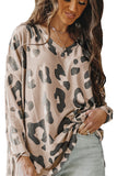 Leopard V Neck Drop Shoulder Long Sleeve Top