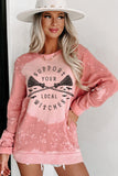 Pink Bleached Round Neck Pullover Sweatshirt