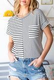 Mix Striped Print Chest Pocket T Shirt