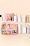 Trousse de maquillage en PVC transparent avec lettre chenille TRAVEL rose clair