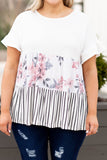 Plus Size Floral Stripe Color Block Babydoll Top