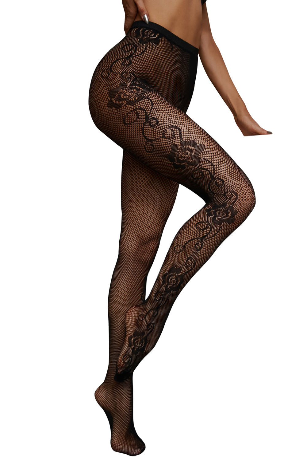 Swirling Rose EmbroideryÂ Sheer Fishnet Tights