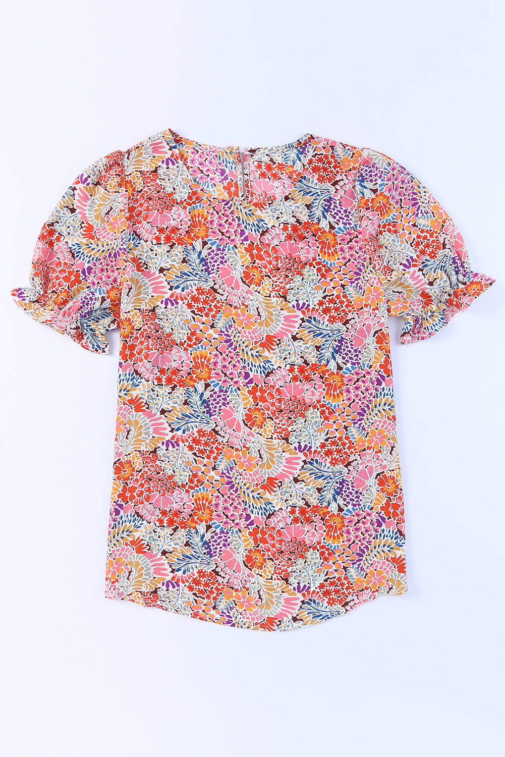 Blouse multicolore à col en V et manches longues à fleurs style bohème