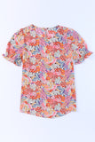 Blouse multicolore à col en V et manches longues à fleurs style bohème