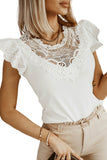 Lace Splice Ruffle Eyelet Flutter Sleeve Top