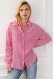 Pink Mineral Wash Crinkle Textured Chest Pockets Shirt