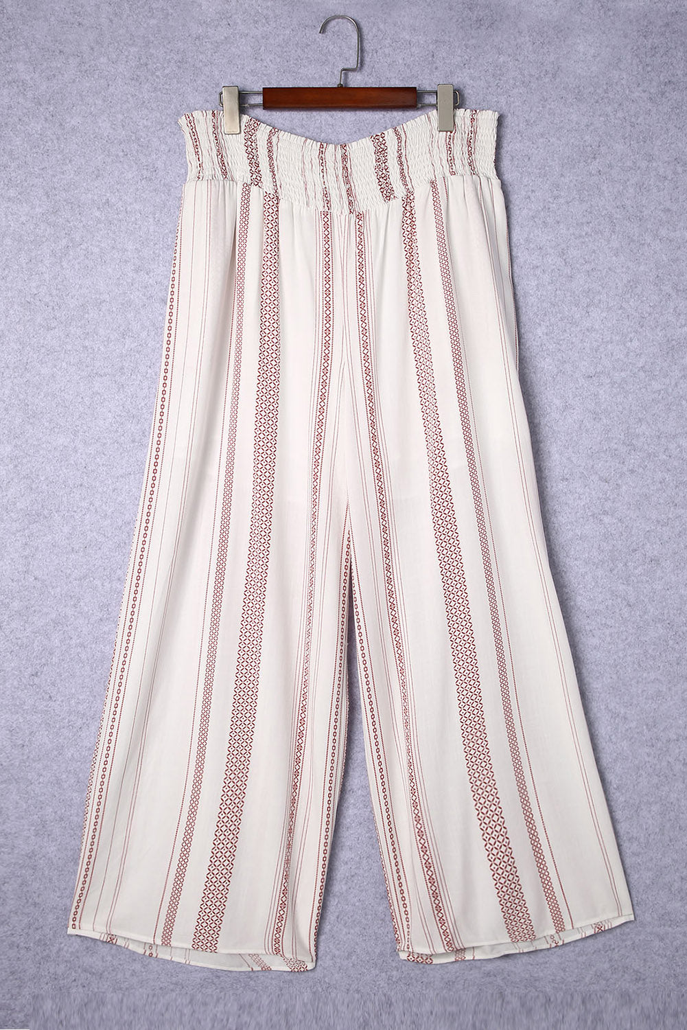 Pantalon large imprimé blanc à taille smockée