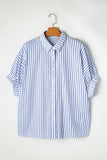 Sky Blue Stripe Dolman Sleeve Oversize Shirt